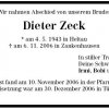 Zeck Dieter 1943-2006 Todesanzeige